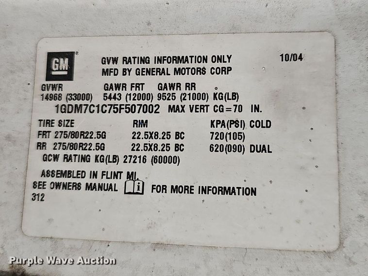 image for item NP9121 2005 GMC C7500  bucket truck