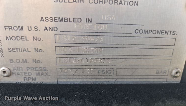 image for item NZ9098 Sullair LS12-50H/A  air compressor