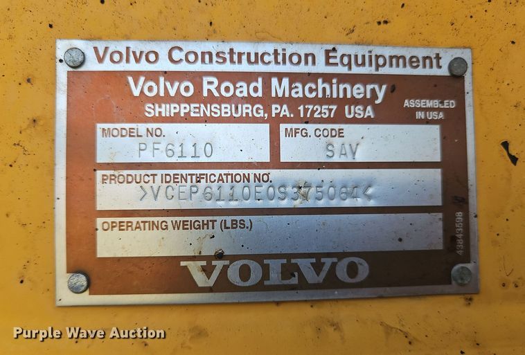 image for item NZ9106 2011 Volvo PF6110 paver