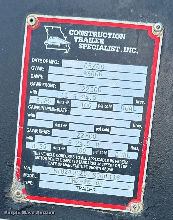 image for item OF9173 2007 Construction Trailer Specialist HRD-25QF  end dump trailer