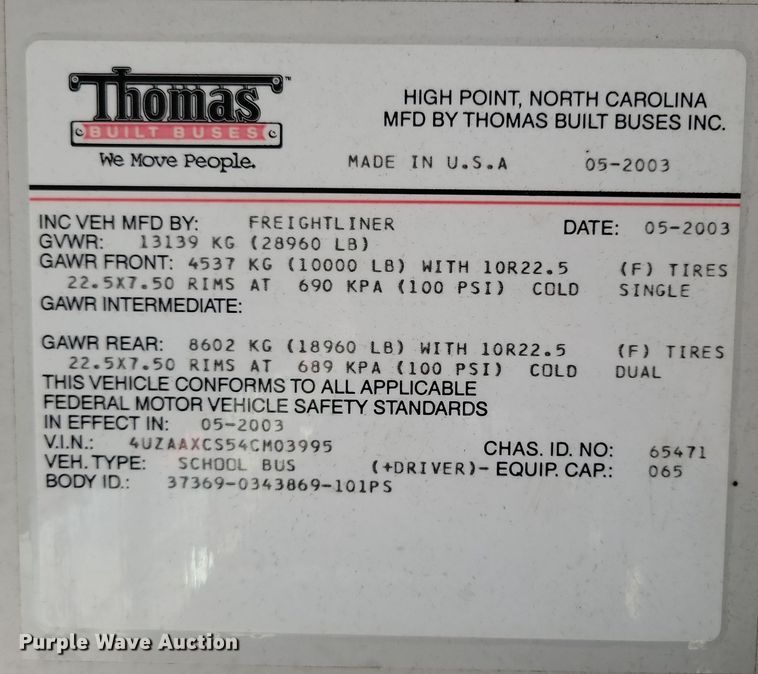 image for item DL7763 2004 Freightliner FS65  school bus