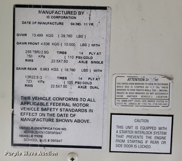 image for item DL7765 2012 International CE  school bus