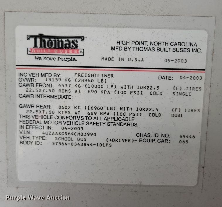 image for item DL7768 2004 Freightliner FS65  school bus