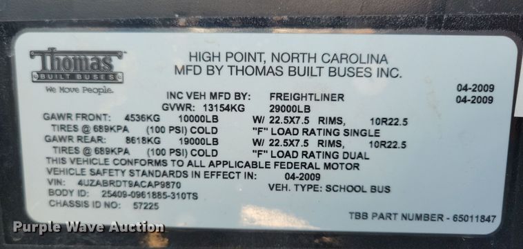 image for item DL7769 2010 Freightliner B2  school bus
