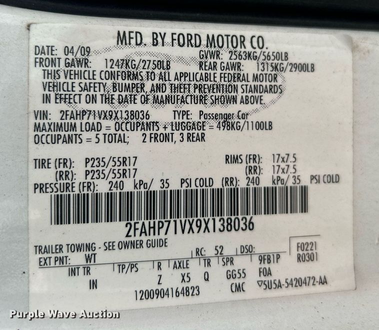 image for item DN0648 2009 Ford Crown Victoria Police Interceptor