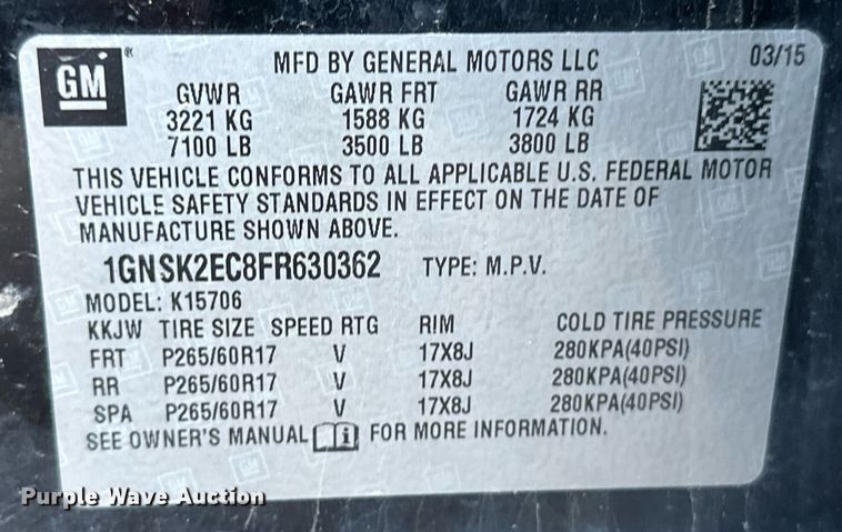 image for item EK9885 2015 Chevrolet Tahoe Police  SUV