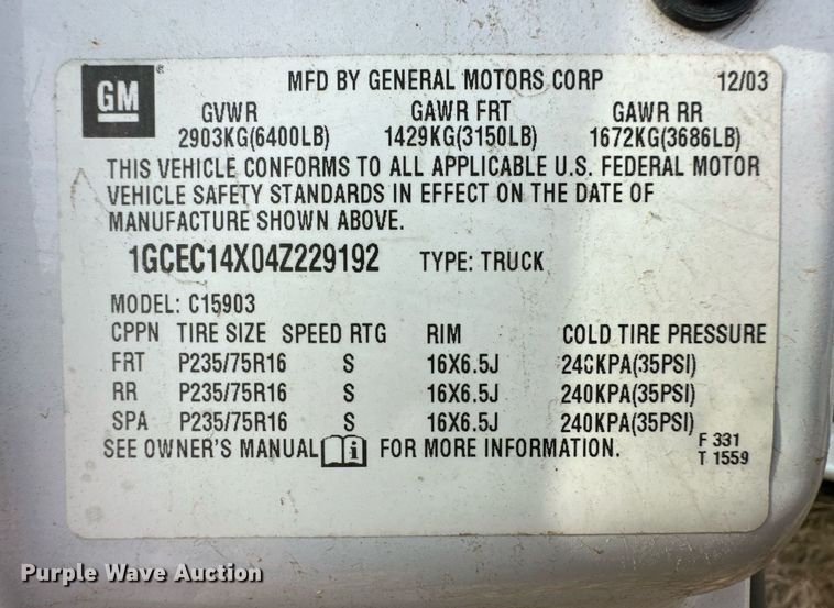 image for item EK9888 2004 Chevrolet Silverado 1500  pickup truck