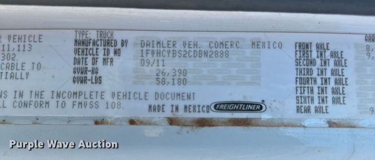 image for item IB9283 2012 Freightliner Business Class M2 106  refuse truck