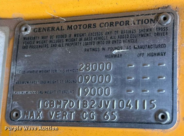 image for item IB9286 1988 Chevrolet C70  dump truck