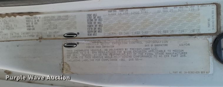 image for item KT9952 2005 Sterling Acterra  refuse truck