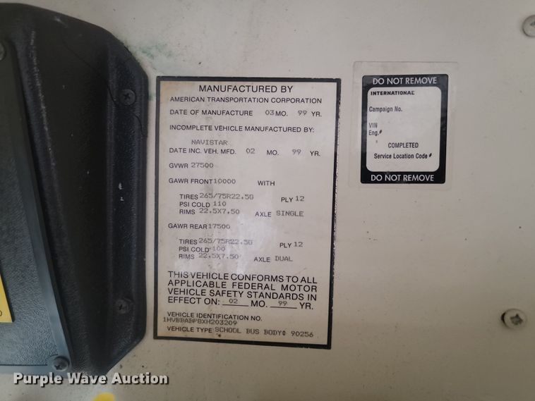 image for item KU9095 1999 International  school bus