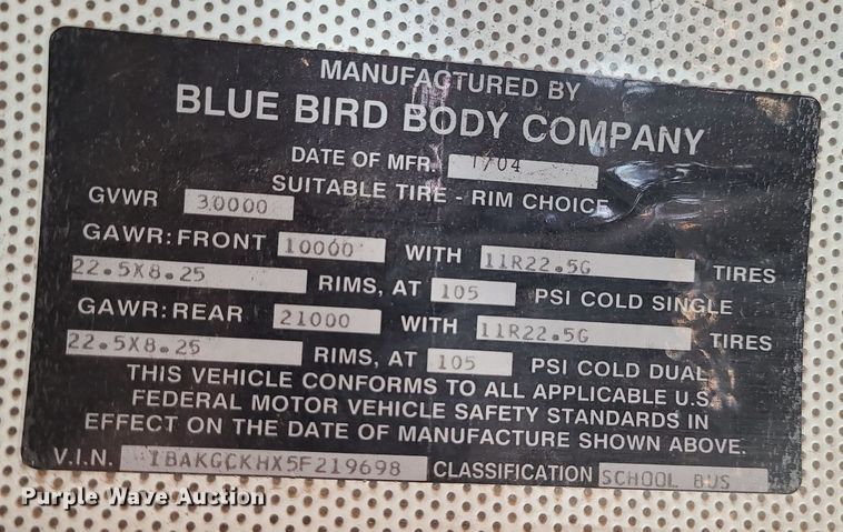 image for item LJ9456 2005 Blue Bird Vision  school bus