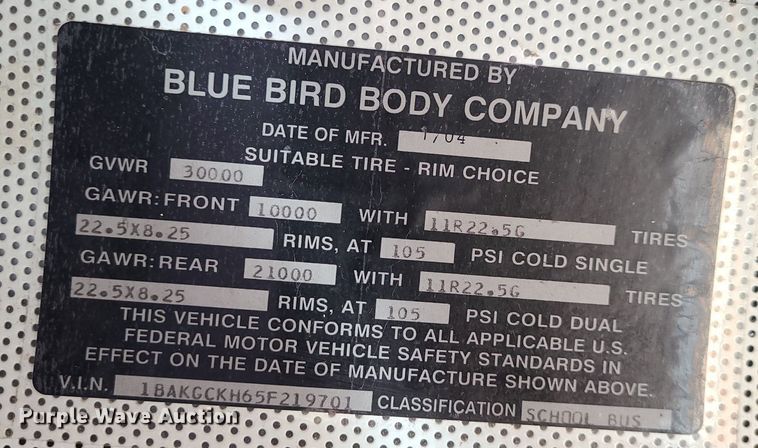 image for item LJ9457 2005 Blue Bird Vision  school bus