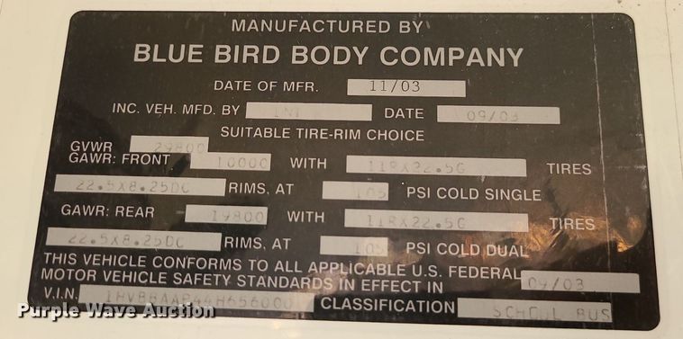 image for item LJ9458 2004 Blue Bird  school bus