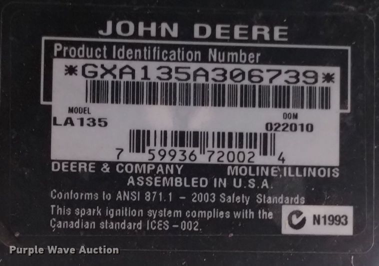 image for item LN9907 2010 John Deere LA135  lawn mower