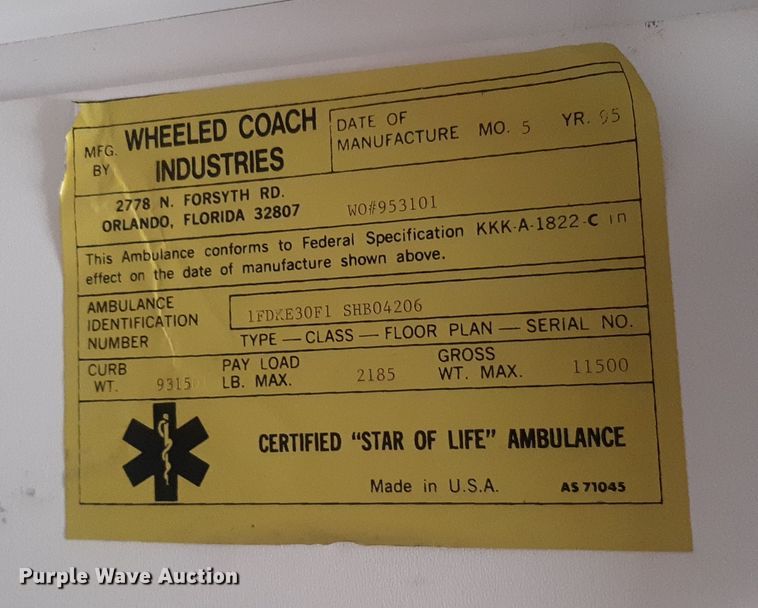 image for item LX9970 1995 Ford E350  ambulance