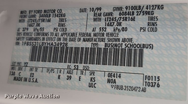 image for item LX9989 2000 Ford E350  van