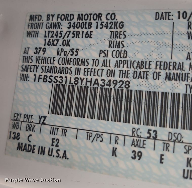 image for item LX9989 2000 Ford E350  van