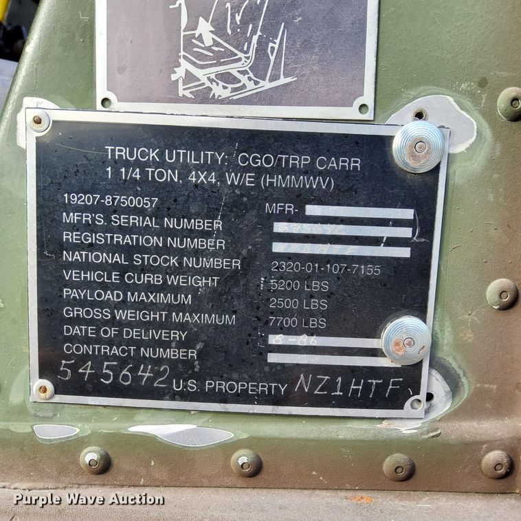 image for item MI9874 1986 Am General Humvee  SUV