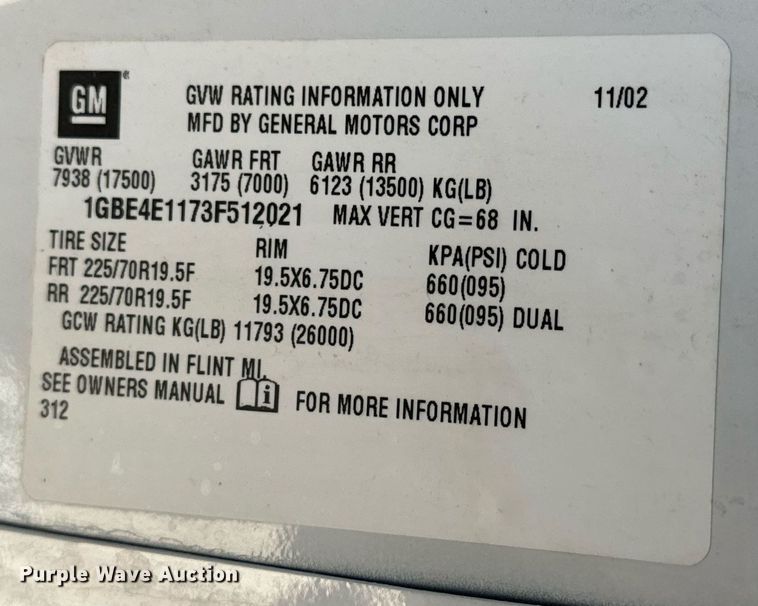 image for item NI9672 2003 Chevrolet C4500  sprayer truck