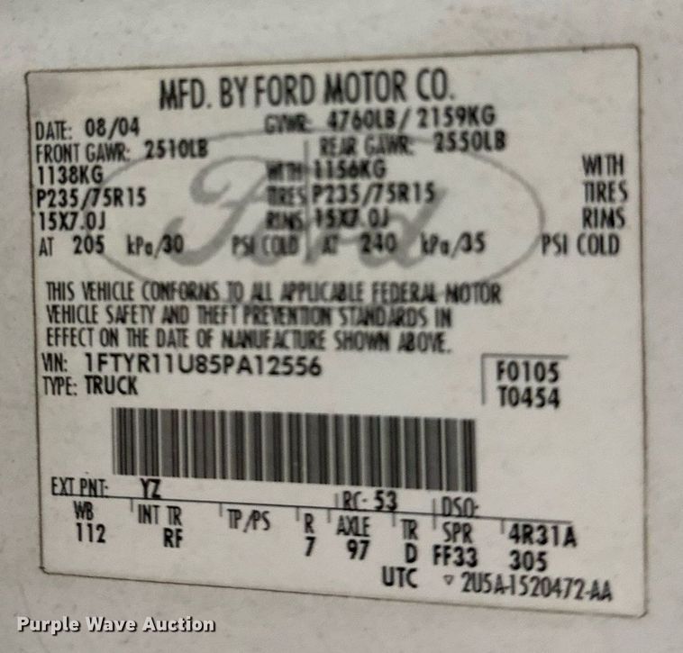 image for item NM9189 2005 Ford Ranger  pickup truck