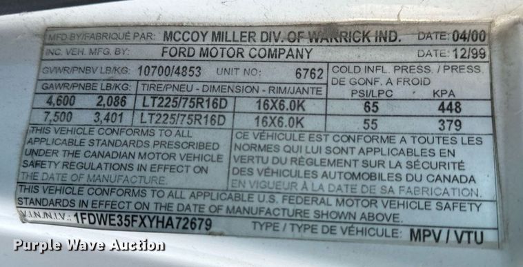 image for item NM9190 2000 Ford E350  sewer inspection van