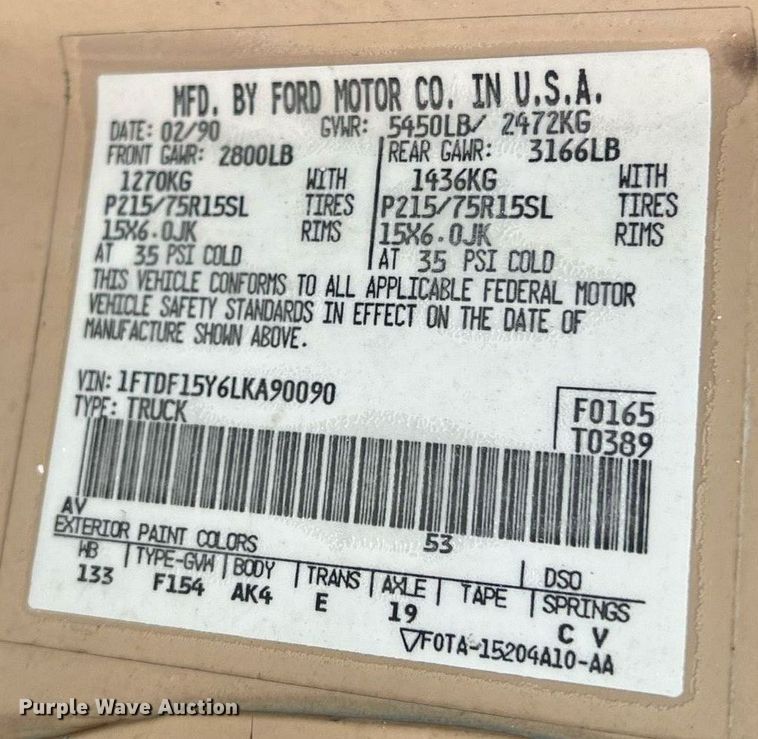 image for item NN9335 1990 Ford F150  pickup truck