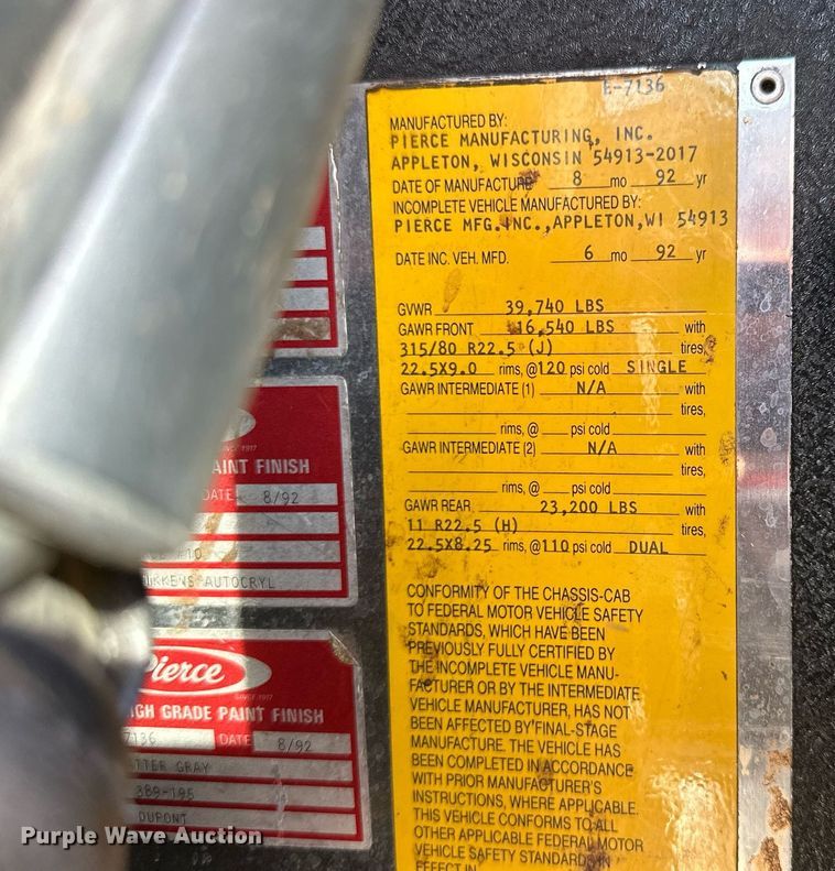 image for item NS9140 1992 Pierce Lance  fire truck