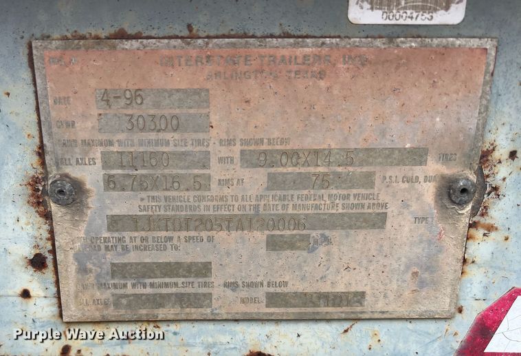 image for item OA9087 1996 Interstate 24TDT  tilt deck equipment trailer