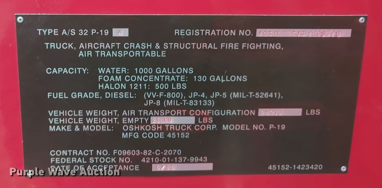 image for item OD9135 1986 Oshkosh T-series  pumper fire truck