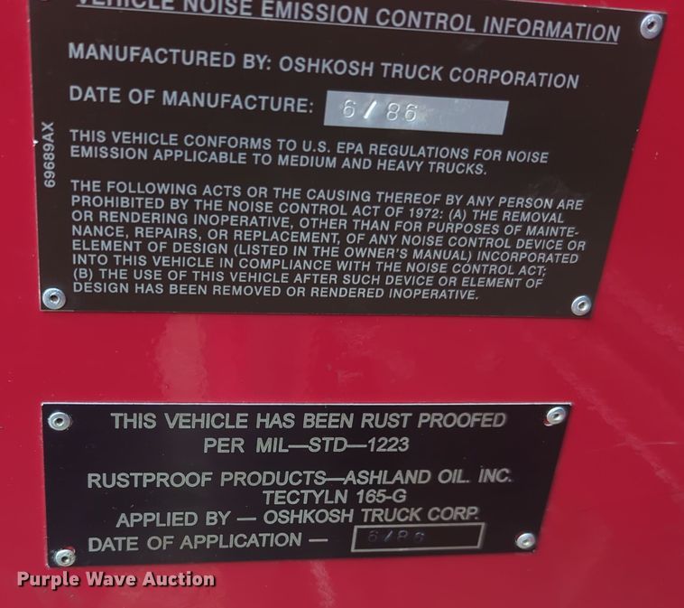 image for item OD9135 1986 Oshkosh T-series  pumper fire truck