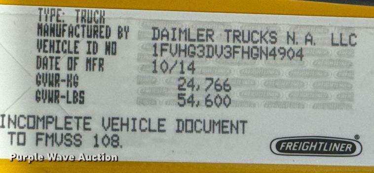 image for item OD9833 2015 Freightliner 114SD dump truck
