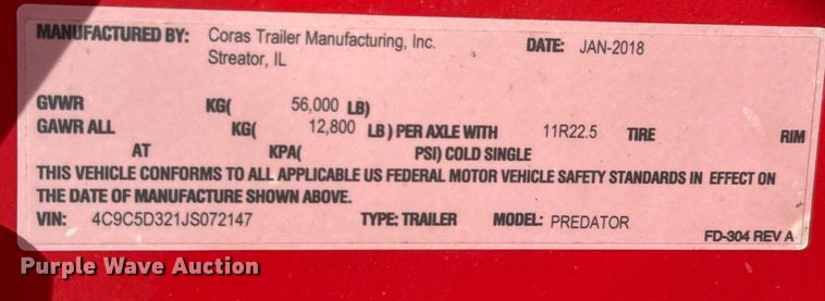 image for item OD9836 2018 Coras  end dump trailer