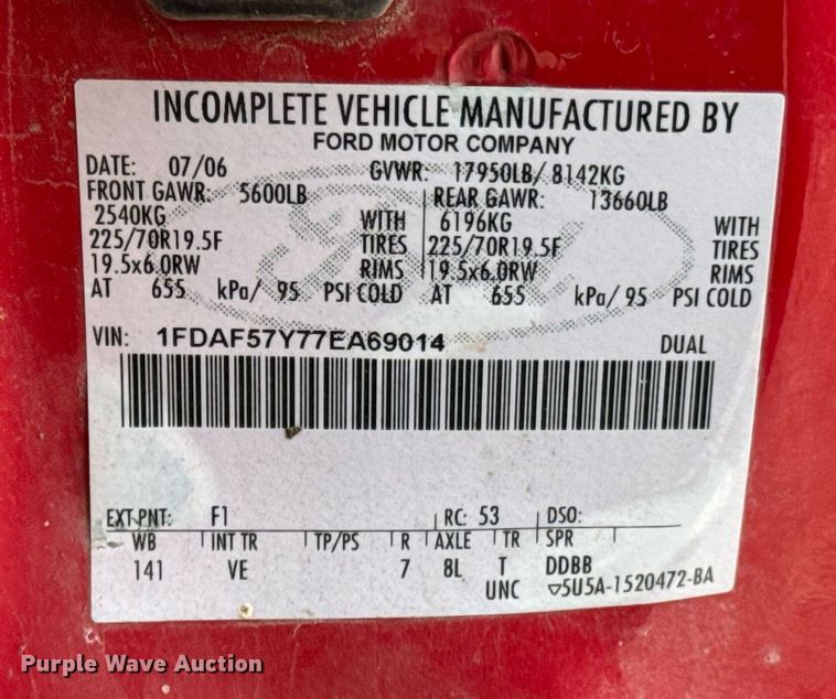 image for item OD9857 2007 Ford F550 Super Duty XL  truck cab and chassis