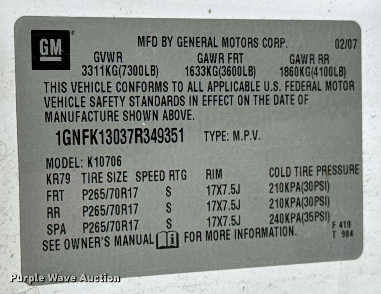 image for item OD9900 2007 Chevrolet Tahoe  SUV