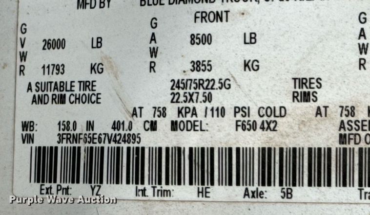 image for item OD9905 2007 Ford F650 Super Duty  bucket truck