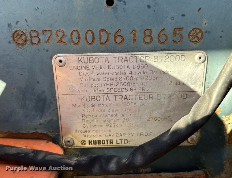 image for item LK9693 Kubota B7200D  MFWD tractor