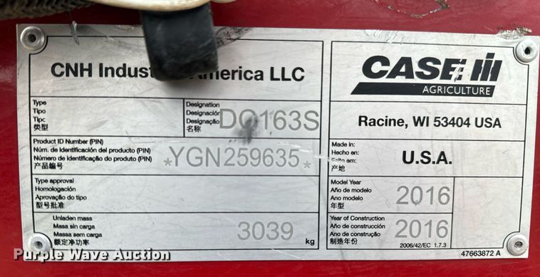 image for item OD9842 2016 Case IH DC163  disc mower