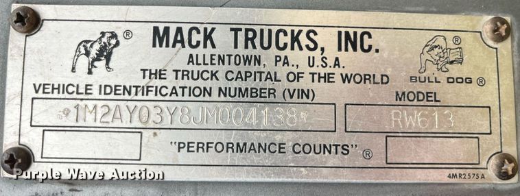 image for item DP2177 1988 Mack RW613  semi truck