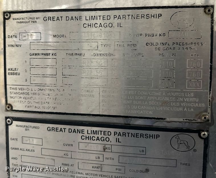 image for item DQ7411 2014 Great Dane ESS-1114-31053  refrigerated van trailer