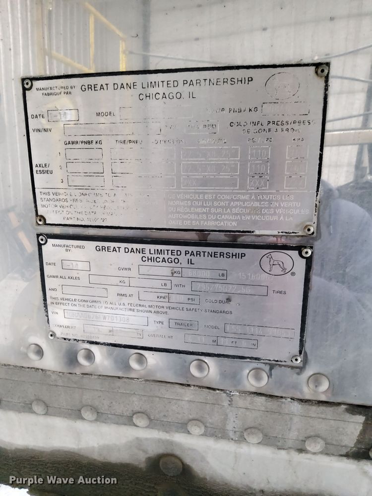 image for item DQ7411 2014 Great Dane ESS-1114-31053  refrigerated van trailer