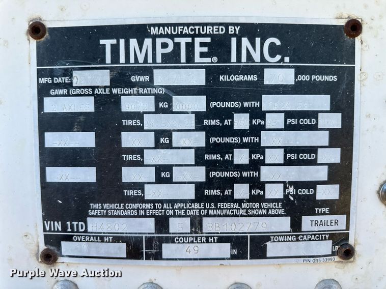 image for item EK9879 2003 Timpte  grain trailer