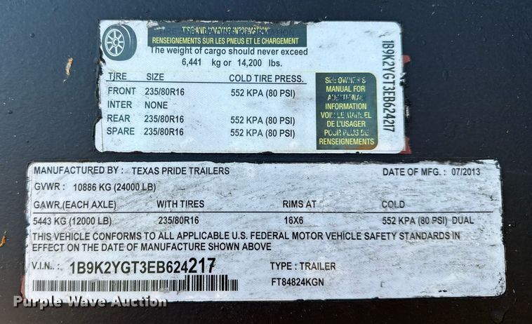 image for item NM9197 2014 Texas Pride  equipment trailer