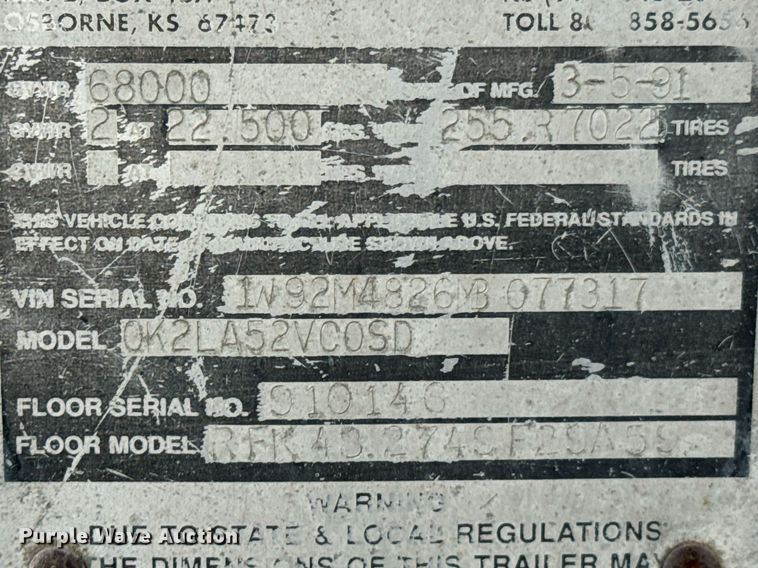 image for item OD9843 1991 Wilkens OK2LA52VC0SD  walking floor trailer