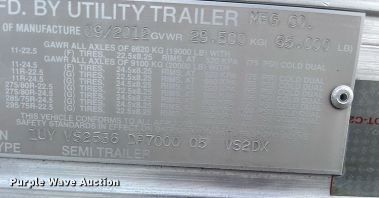 image for item OM9202 2013 Utility Trailer MFG VS2DX  dry van trailer
