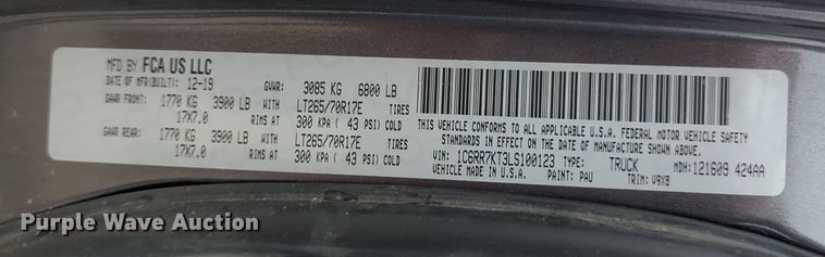 image for item DN3782 2020 Dodge Ram 1500 Classic Crew Cab pickup truck