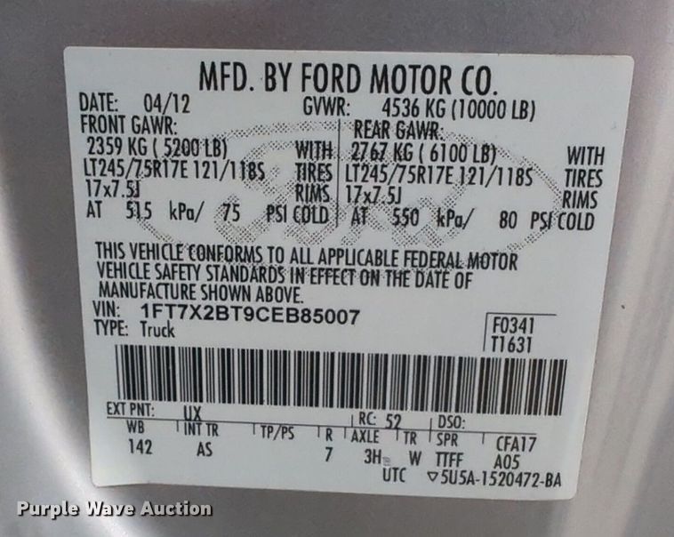 image for item DN3783 2012 Ford F250 Super Duty XL SuperCab pickup truck