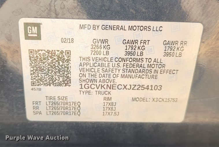 image for item DN3787 2018 Chevrolet Silverado 1500 Double Cab pickup truck