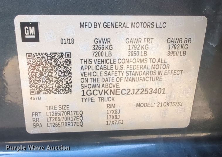 image for item DN3788 2018 Chevrolet Silverado 1500 Double Cab pickup truck