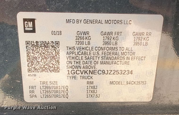 image for item DN3791 2018 Chevrolet Silverado 1500 Double Cab pickup truck